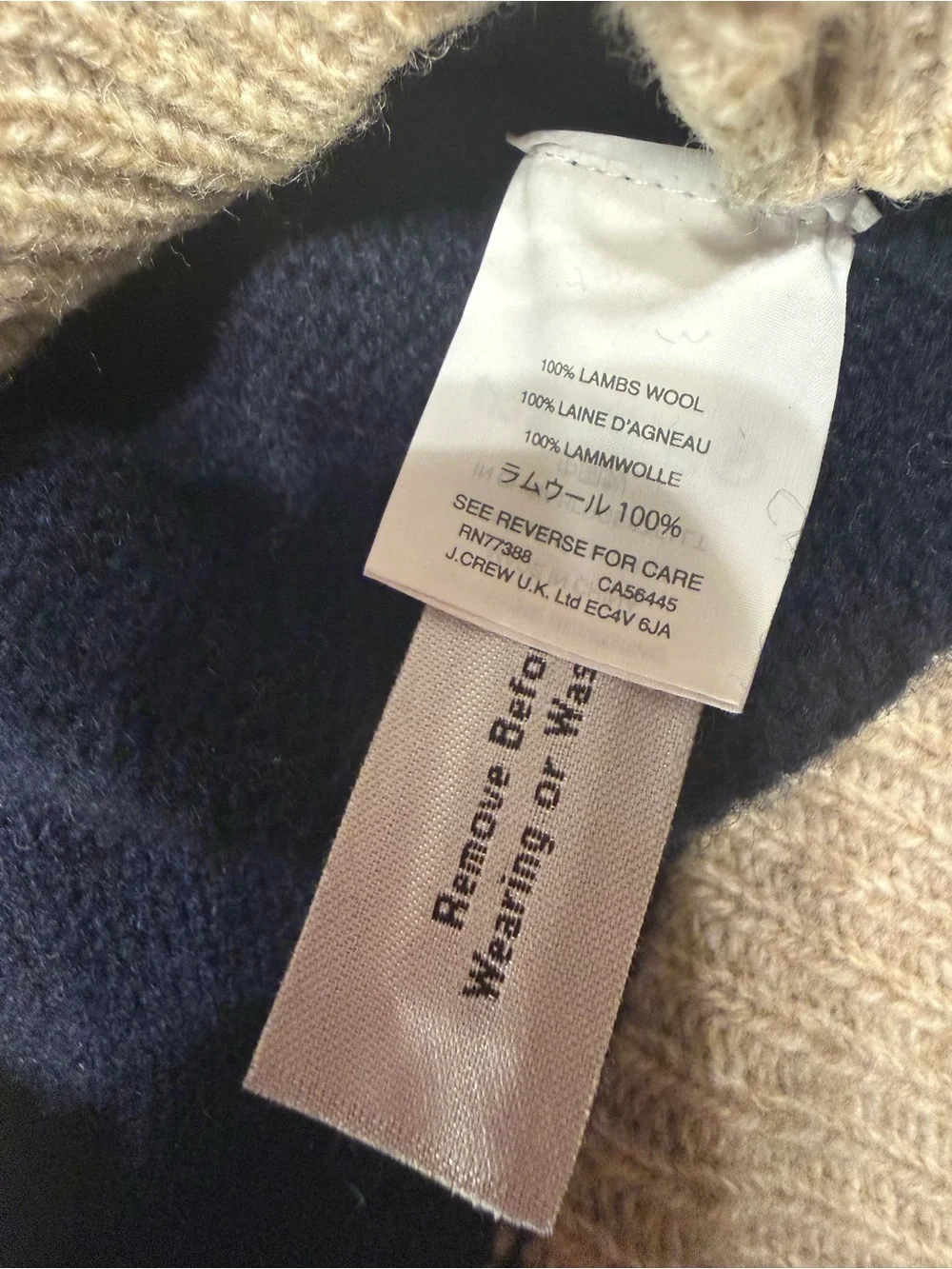 Vintage J Crew 100% Wool Navy and Natural Stripe Crewneck Sweater